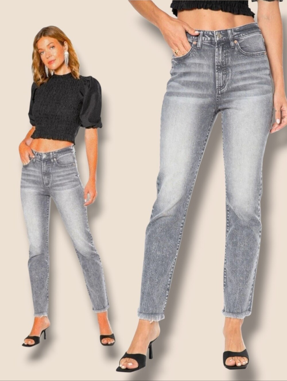 Juicy Couture Venice Women's Gray Marble Wash High-Rise Frayed Hem Jeans